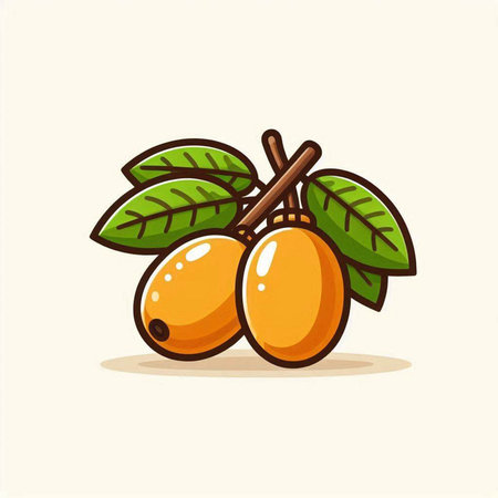 Vector illustration of ripe loquat fruit with leaves on white backgroundのイラスト素材