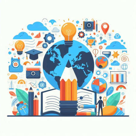 Flat design vector illustration concept of education, learning, knowledge and wisdom.のイラスト素材