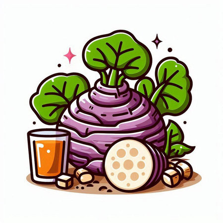 Kohlrabi with a glass of juice. Vector illustration.のイラスト素材