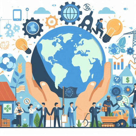 Flat design vector illustration concept of global business, teamwork, partnership and cooperation.のイラスト素材