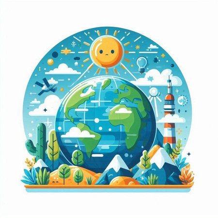 Vector illustration of planet earth in the flat style. Earth day concept.のイラスト素材