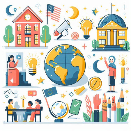 Set of school and education icons. Vector illustration in flat style.のイラスト素材