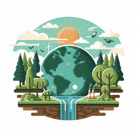 Ecology concept. Vector illustration of a planet earth surrounded by trees.のイラスト素材