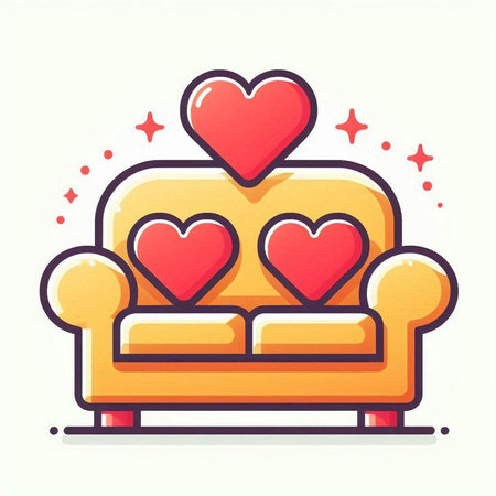 Sofa with hearts. Vector illustration in a flat style.のイラスト素材