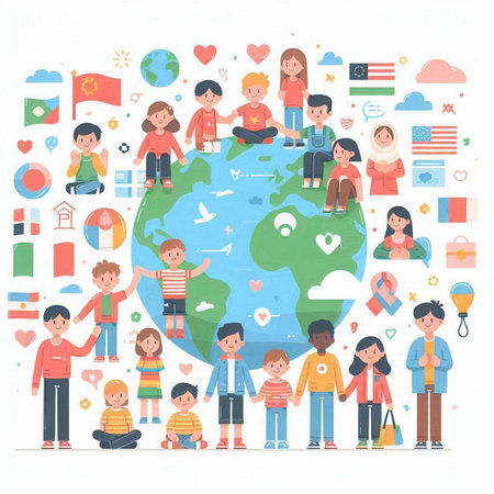 People around the world. Vector illustration in a flat style. World environment day.のイラスト素材
