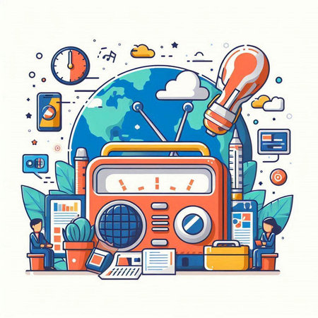 Vector illustration of colorful flat design concept of radio, internet and communicationのイラスト素材