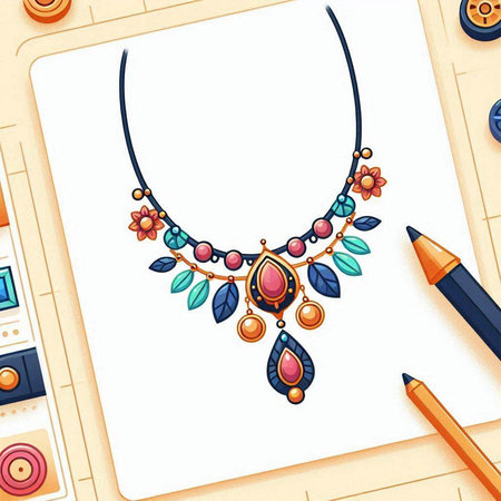 Illustration of a necklace and earrings on a white background.のイラスト素材