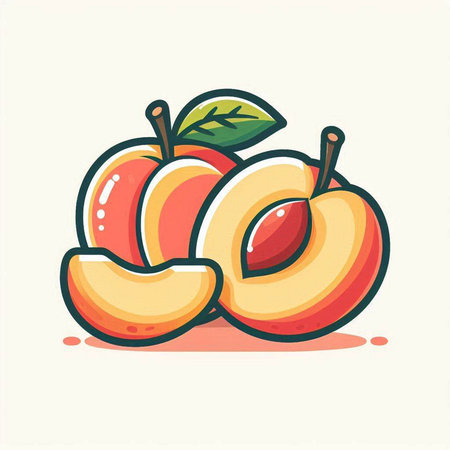 Peach fruit vector illustration. Isolated on white background. Cartoon style.のイラスト素材