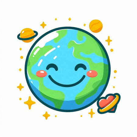 Cute cartoon planet earth character. Vector illustration isolated on white background.のイラスト素材