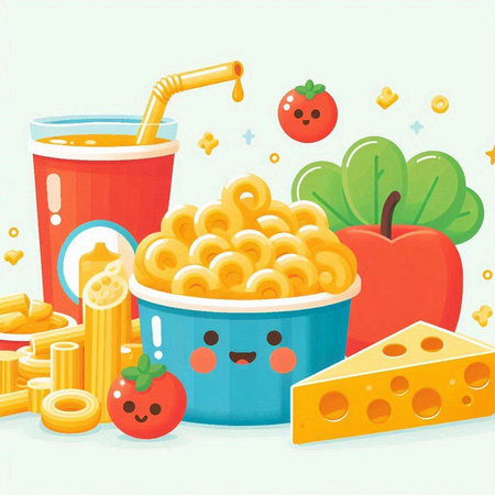 Illustration of a bowl full of macaroni and tomato juiceのイラスト素材