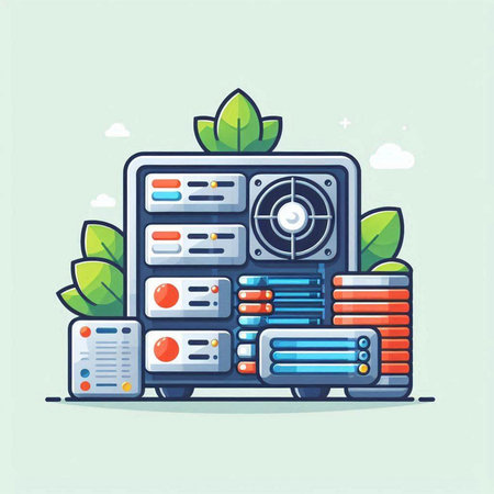 Data center vector illustration in flat cartoon style. Data center concept.のイラスト素材