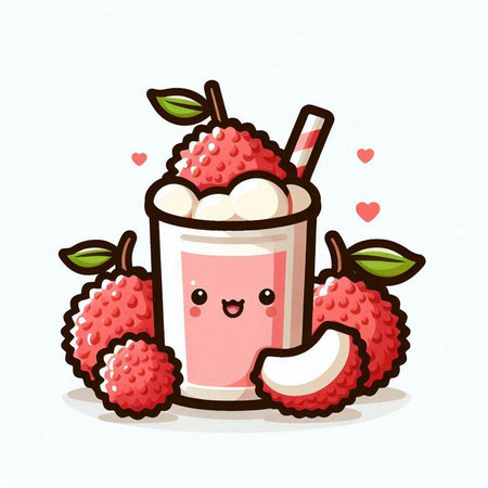 Litchi milk cartoon character. Vector illustration of litchi milk character.のイラスト素材
