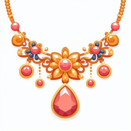 Illustration of a necklace with precious stones on a white background.のイラスト素材