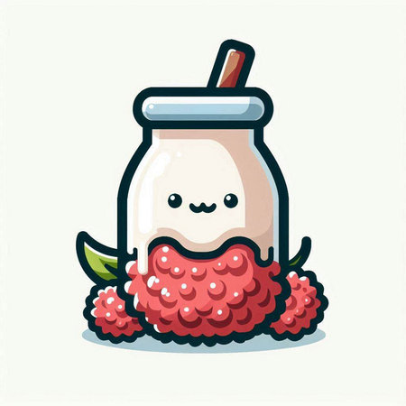 Cute Strawberry Jam Mascot Character. Vector Illustration.のイラスト素材