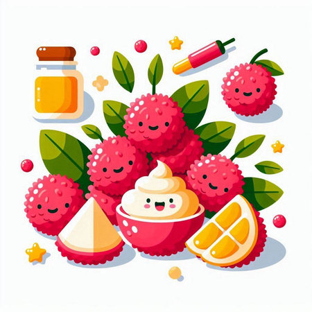Lychee fruit vector illustration. Fruits in cartoon style.のイラスト素材