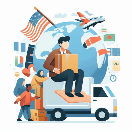 Vector illustration of online shopping, e-commerce, delivery, logistics.のイラスト素材