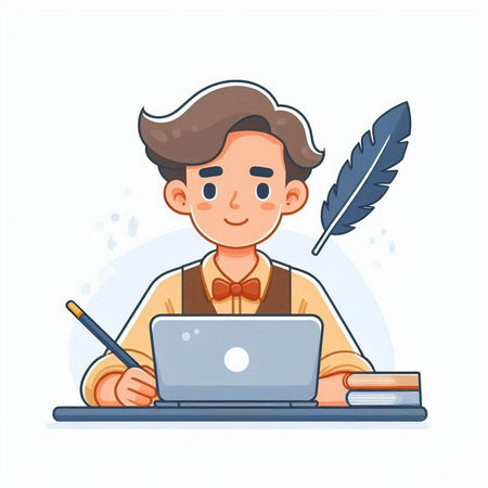 Freelance man working on laptop. Vector illustration in cartoon styleのイラスト素材