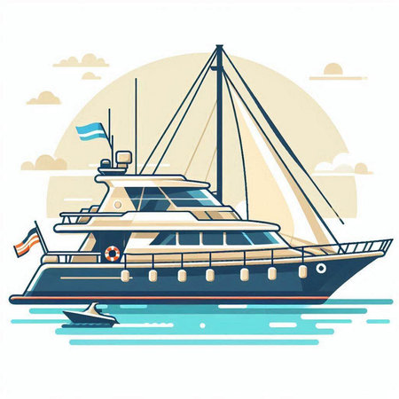 Yacht in the sea. Vector illustration. Flat style design.のイラスト素材