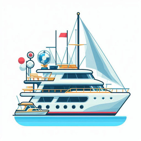 Yacht. Yachts and boats. Vector illustration in flat styleのイラスト素材