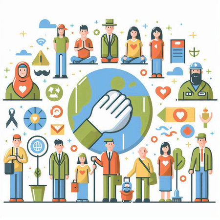 People around the world. Flat vector illustration of people around the world.のイラスト素材