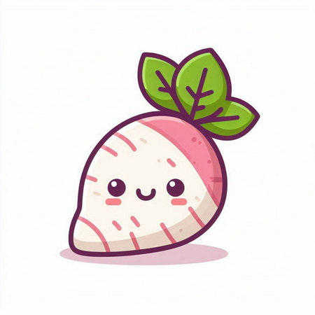 Cute radish cartoon character. Cute radish vector illustrationのイラスト素材