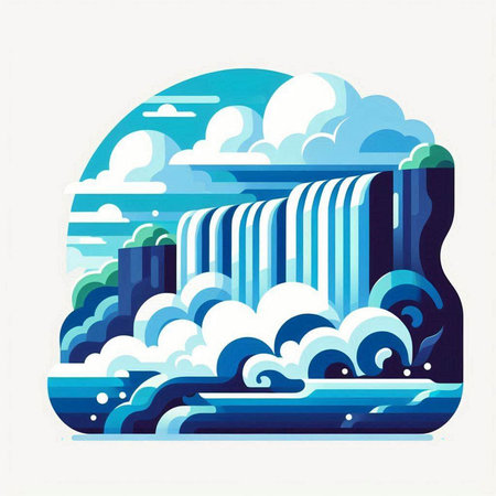 Waterfall in the flat style. Vector illustration of a waterfalls.のイラスト素材