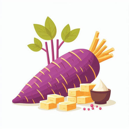 Carrot with cheese and herbs. Vector illustration in cartoon style.のイラスト素材