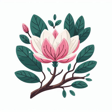 Magnolia flower vector illustration. Floral bouquet with pink flowers.のイラスト素材