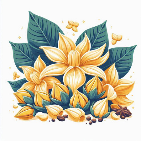 Coffee flowers and leaves. Vector illustration for your design.のイラスト素材