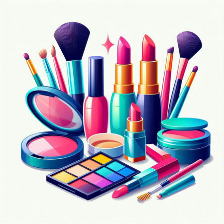 Makeup and cosmetics. Vector illustration of a set of cosmetics.のイラスト素材