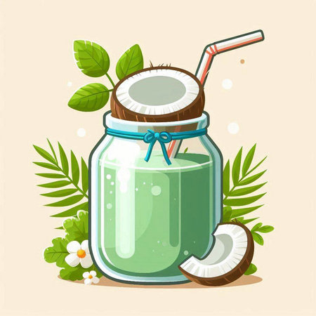 Coconut smoothie in a glass jar. Vector illustration.のイラスト素材