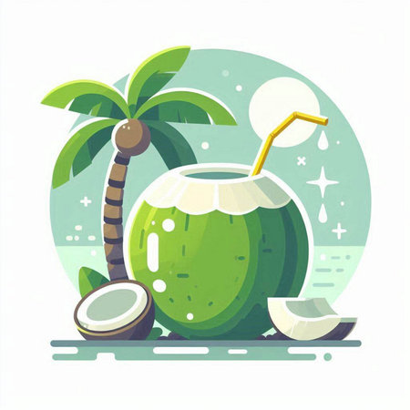 Coconut cocktail with a straw. Vector illustration in flat styleのイラスト素材