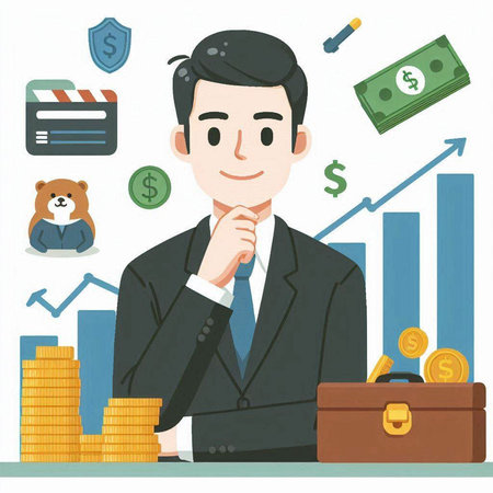 Businessman thinking about money. Businessman thinking about money. Vector illustration.のイラスト素材