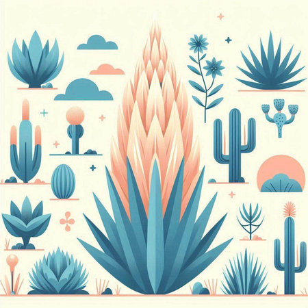 Cactus background with cacti and succulents. Vector illustration.のイラスト素材