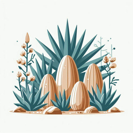 Cactuses and succulents in the desert. Vector illustration.のイラスト素材