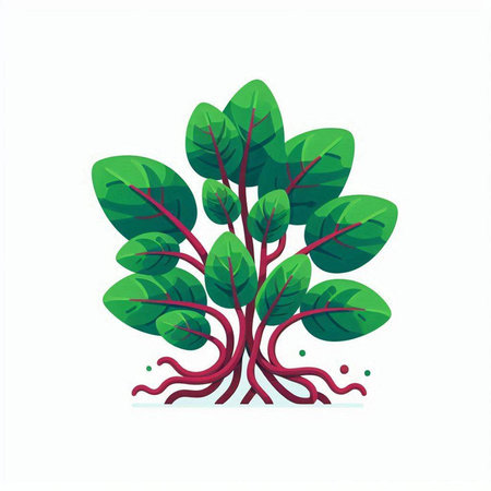 Green tree with roots isolated on a white background. Vector illustration.のイラスト素材