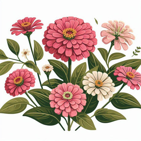 Zinnia flowers. Vector illustration in retro style. Floral background.のイラスト素材