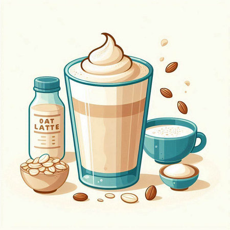 Illustration of a glass of cappuccino with ingredients on a light backgroundのイラスト素材