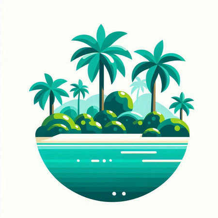 Tropical island with palm trees. Vector illustration in flat styleのイラスト素材