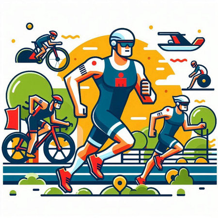 Vector illustration of a cyclist running in the park on a white backgroundのイラスト素材