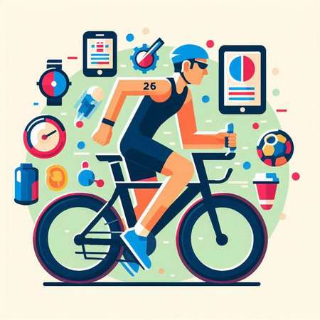 Cyclist in sportswear on bicycle, flat vector illustration.のイラスト素材