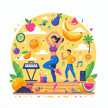 Fitness and healthy lifestyle concept. Vector illustration in flat style.のイラスト素材