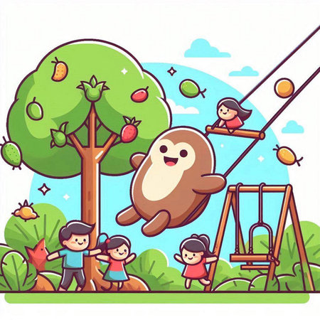 Vector illustration of kids playing on the playground with monkey in the parkのイラスト素材