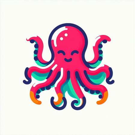 Cute cartoon octopus. Colorful vector illustration isolated on white background.のイラスト素材