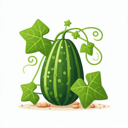 Cucumber with leaves isolated on white background. Vector illustration.のイラスト素材
