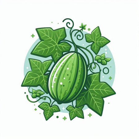 Cucumis sativus, watermelon, melon. Vector illustration.のイラスト素材