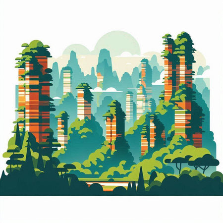 Landscape with high-rise buildings and trees. Vector illustration.のイラスト素材
