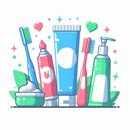 Toothbrushes, toothpaste and cream. Vector illustration.のイラスト素材