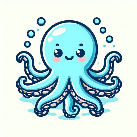 Cute cartoon octopus vector illustration. Cute octopus mascot character.のイラスト素材