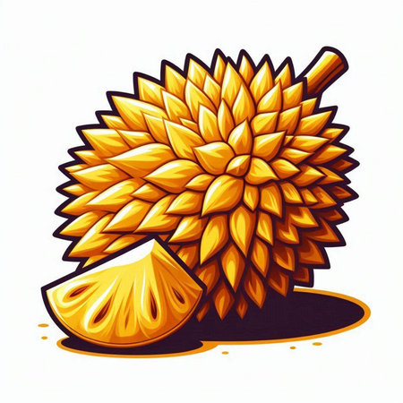 Illustration of Durian fruit in cartoon style on white background.のイラスト素材